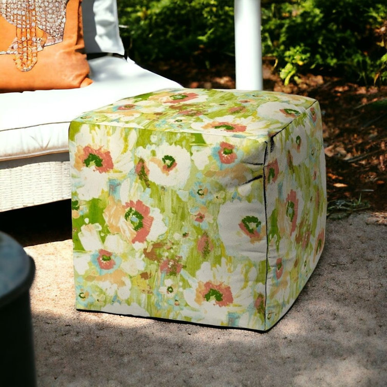 Winston Porter Keianna 17" Cube Floral Indoor Outdoor Pouf Ottoman ...